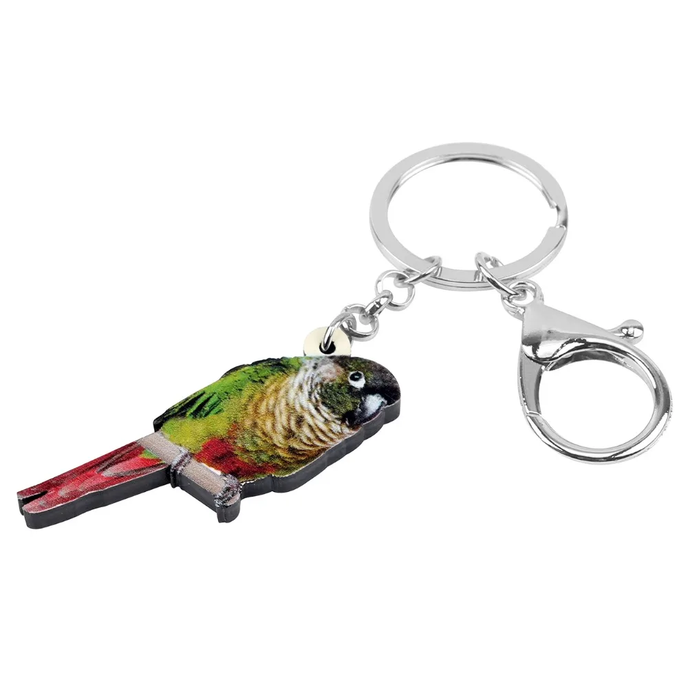 Bonsny акриловый зеленый cheek Conure Bird брелок для ключей кольца модные ювелирные