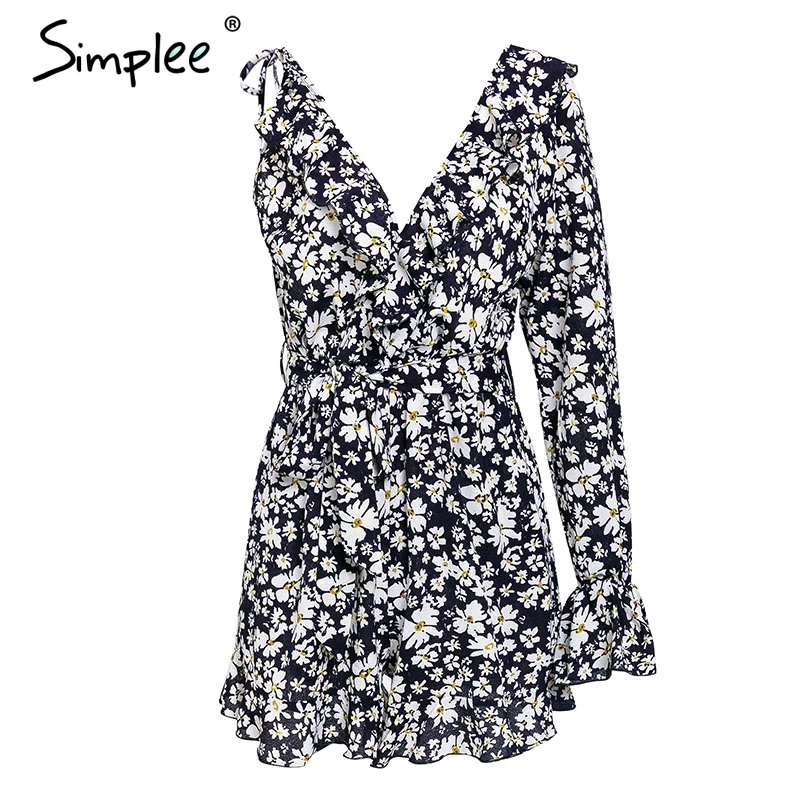 Женский богемный комбинезон Simplee с оборками женский короткий ромпер V образным