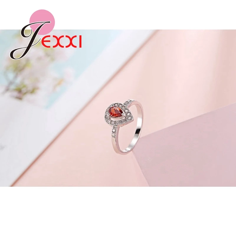 Hot Sale Wedding Rings For Women Heart Shape Red CZ Crystal 925 Sterling Silver Engagment Finger Ring Femme | Украшения и