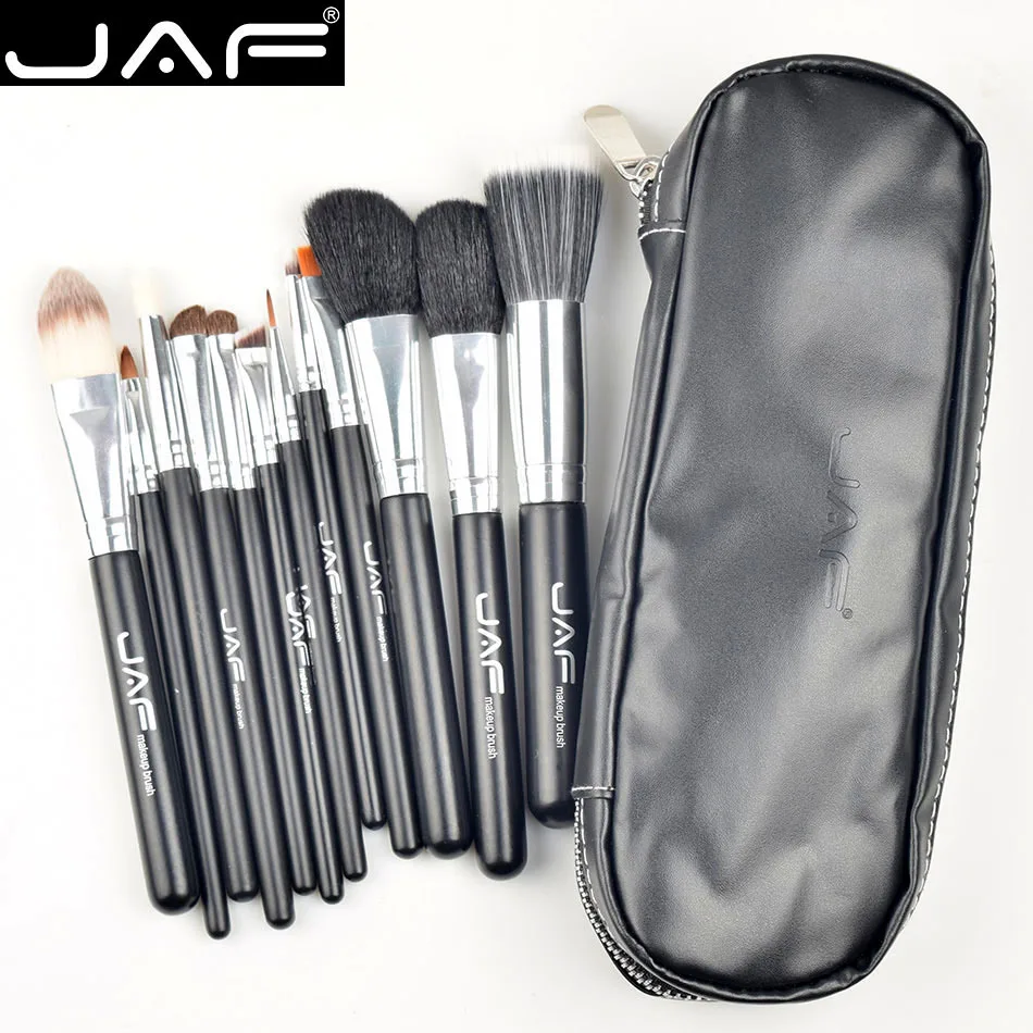 JAF Высокое качество 12 шт набор кистей для макияжа кожаный чехол на молнии