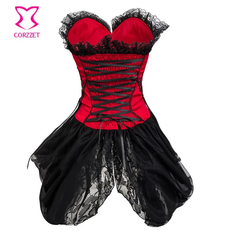 Красно черный Викторианский кружевной плиссированный корсет в стиле стимпанк