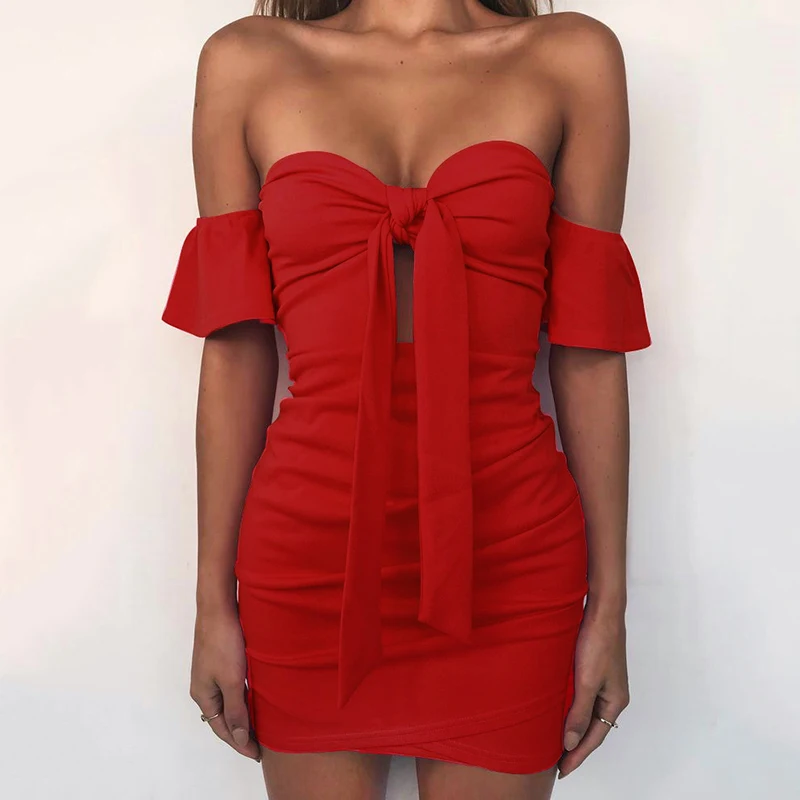 Женское платье без бретелек TWOTWINSTYLE летнее облегающее мини со шнуровкой бантом и