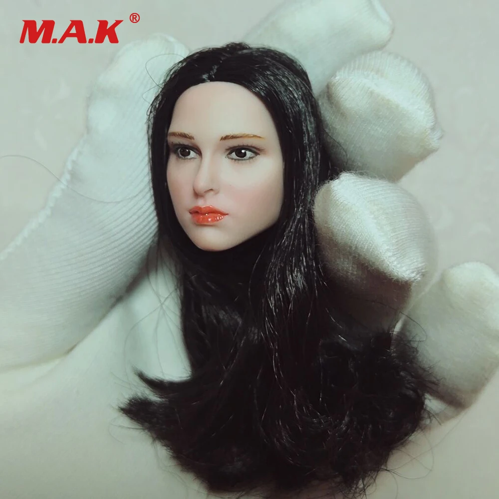 

1:6 Scale Female Head Sculpt Natalie Portman Black Long Hair Head Carving Model For 12" Female Figure Pale Body