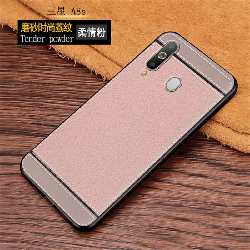 Силиконовый чехол Litchi cortex для Samsung A8s Galaxy Lychee кожаный матовый мягкий из ТПУ