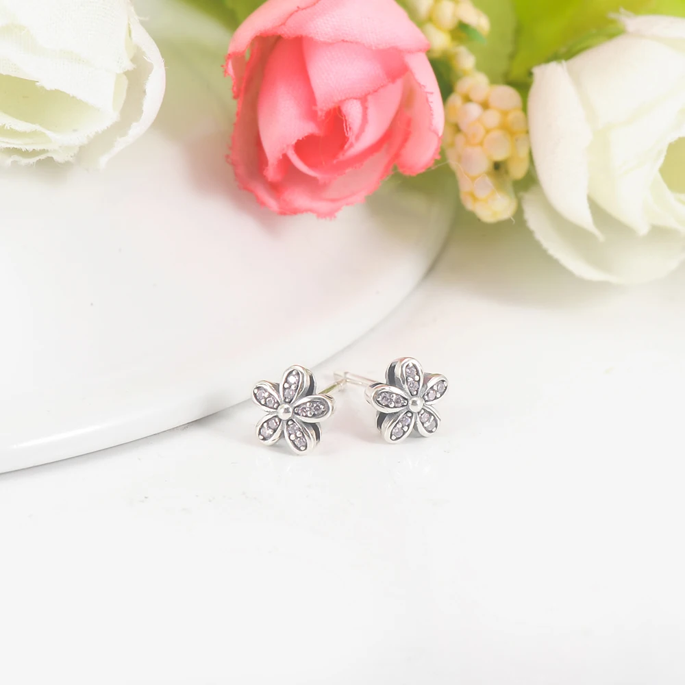 LZESHINE 2017 New Arrival Authentic 925 Sterling Silver Dazzling Stud Earrings CZ Flower Women Jewelry PSER0001 | Украшения и