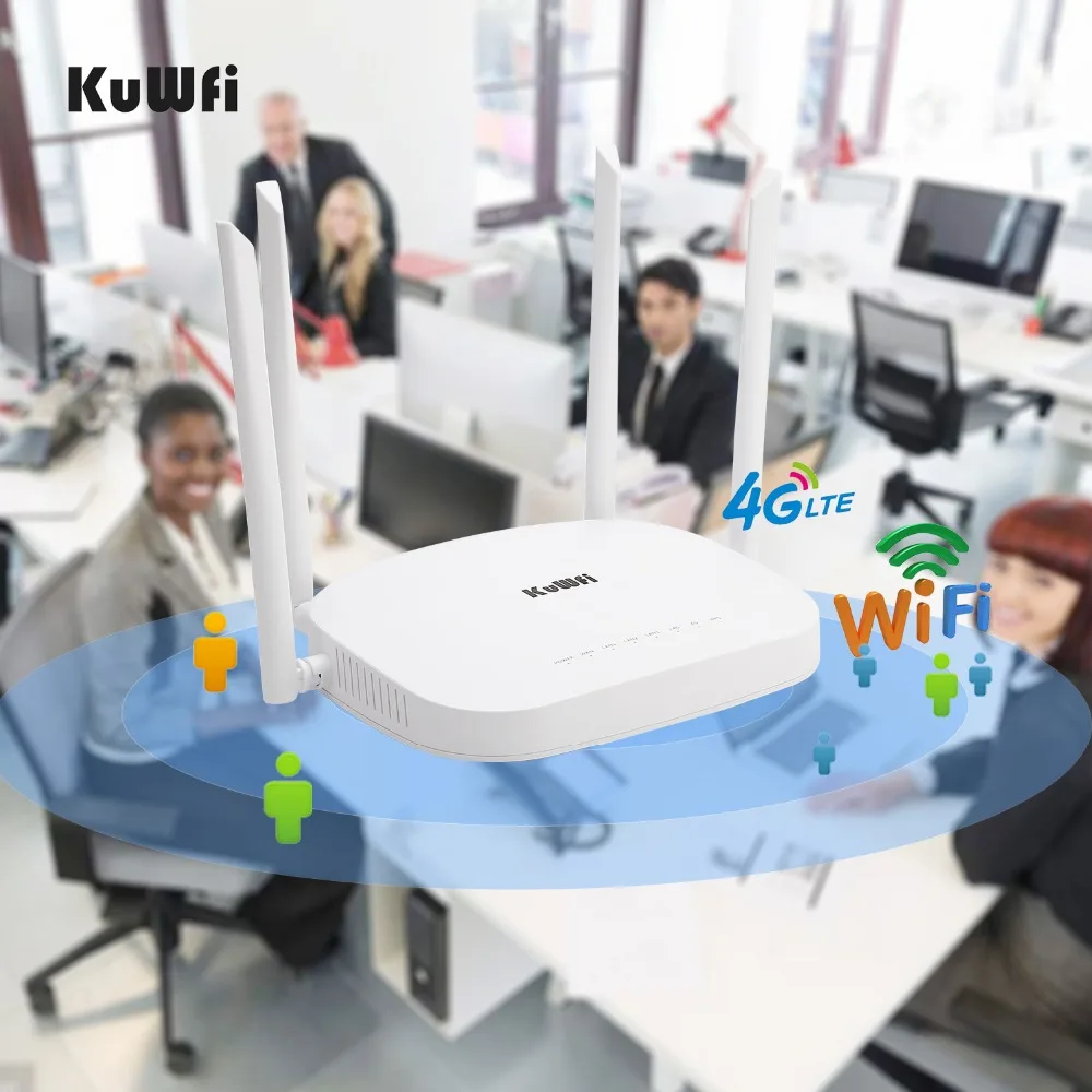 KuWfi 4G CPE роутер 3g/4G LTE Wifi роутер 300 Мбит/с беспроводной роутер CPE с 4 шт внешними антеннами поддержка 4G в LAN устройство