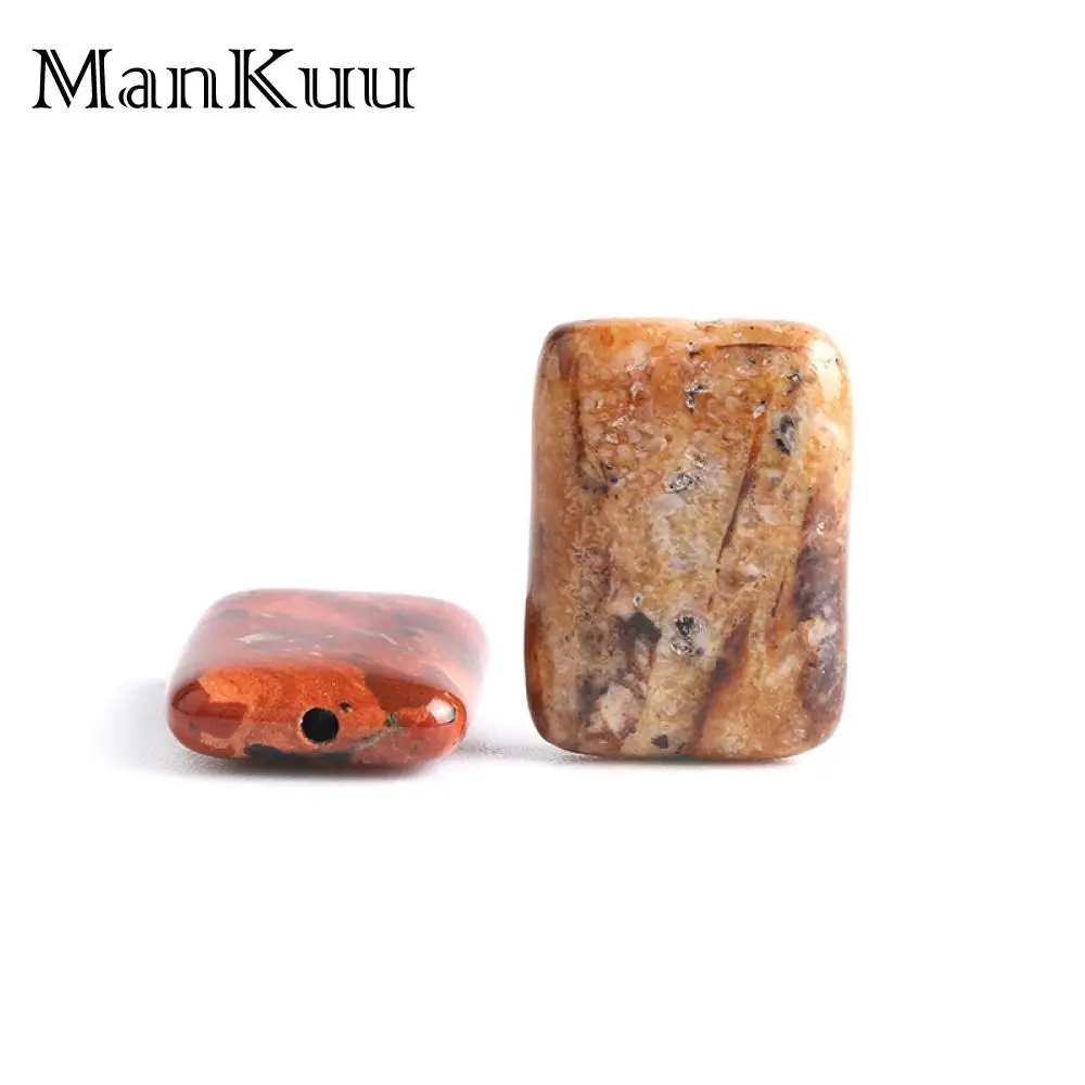 ManKuu 13*18 мм Прямоугольный коричневый красный камень бусина деревянный узор