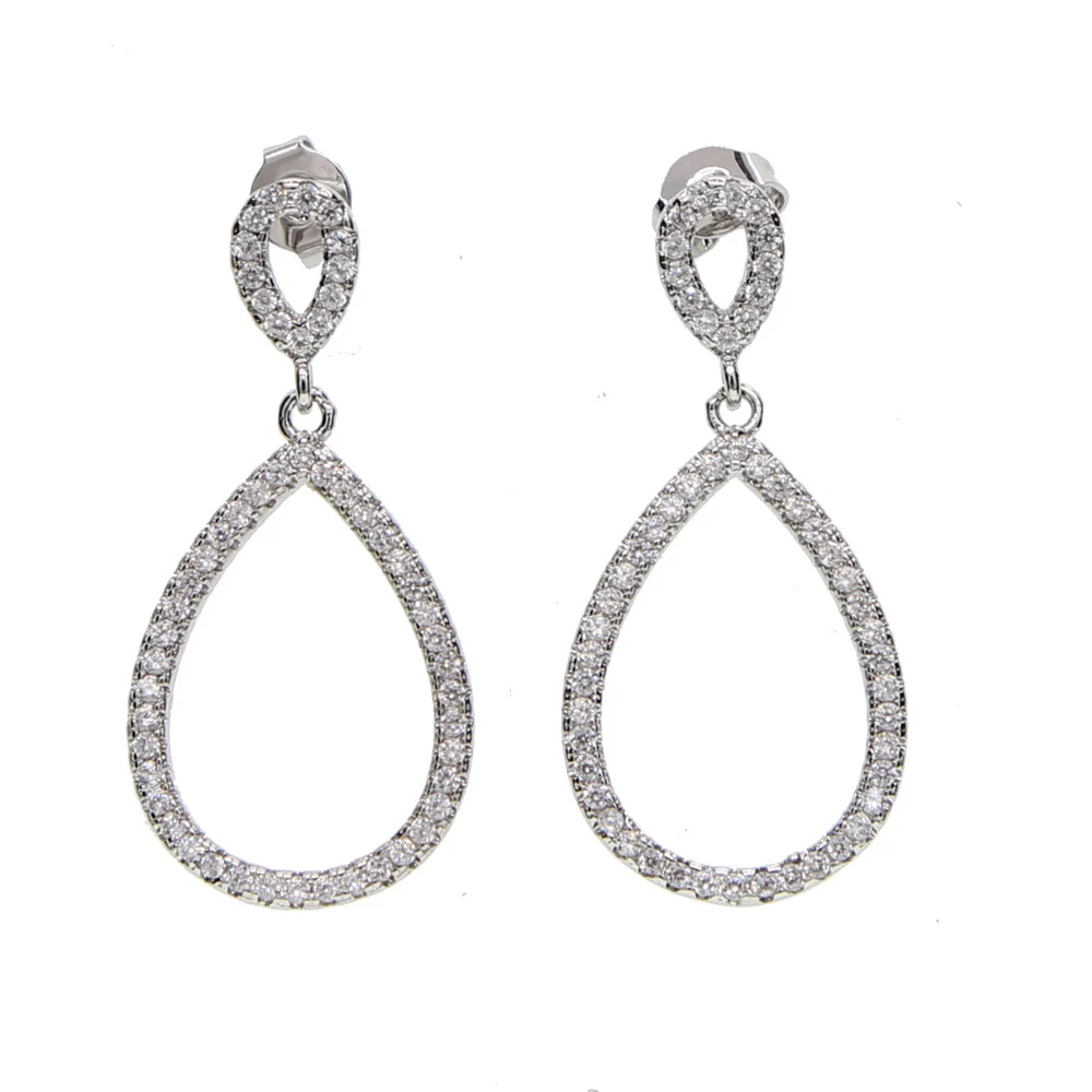 Hot Sale Simple Hollow prong setting cubic zirconia tear drop bling fashion Stud Earrings for Women Girl Piercing Jewelry | Украшения и