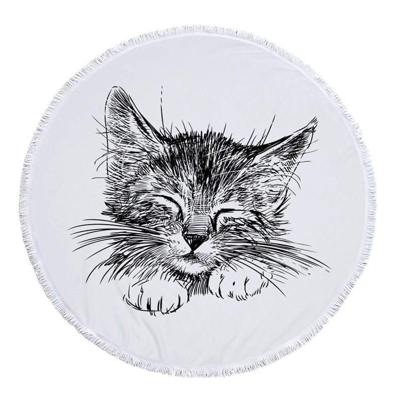 Милый Кот круглое пляжное Полотенца банное полотенце из микрофибры для взрослых