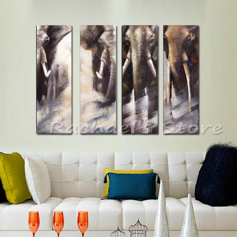 

Hand Painted 4 Pieces Abstract elephants Oil Pianting Modern Wall Pictures Living Room Home Decor Canvas Picture Art Painting