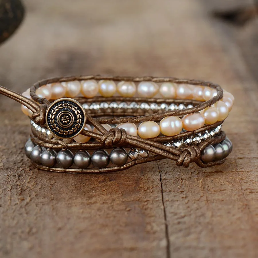 Women Wrap Bracelets Freshwater Pearl 3 Strands Leather Rope Woven Bracelet Statement Mother's Day Gifts Jewelry | Украшения и