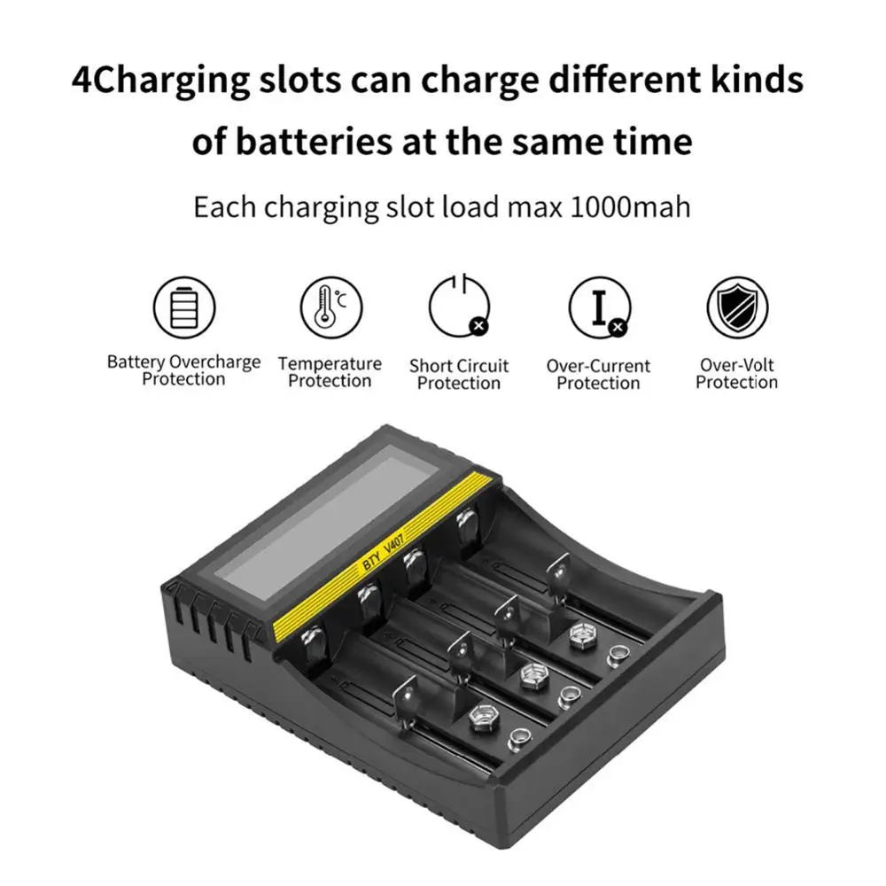 Многофункциональное зарядное устройство с 4 слотами для литий ионных Li fe Ni MH CD