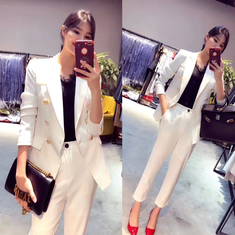 New Professional Business Work Suits With 2 Piece Jackets + Pants  For Ladies Office Blazers Outfits Female Trousers Sets
