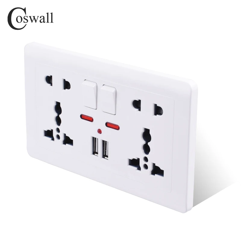 Настенная розетка Coswall двойная Универсальная Розетка с переключателем на 5