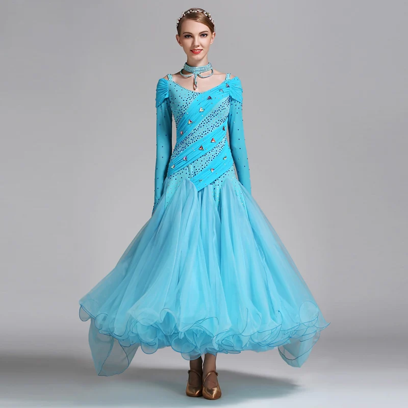 

Женское платье для Бальных соревнований, недорогое стандартное платье для бальных танцев озера, синего цвета, вальса, танго, 2021