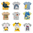 Новая летняя футболка для маленьких мальчиков с мультяшным принтом животных, футболки для маленьких мальчиков и девочек с машинкой, хлопковые топы с буквами для малышей