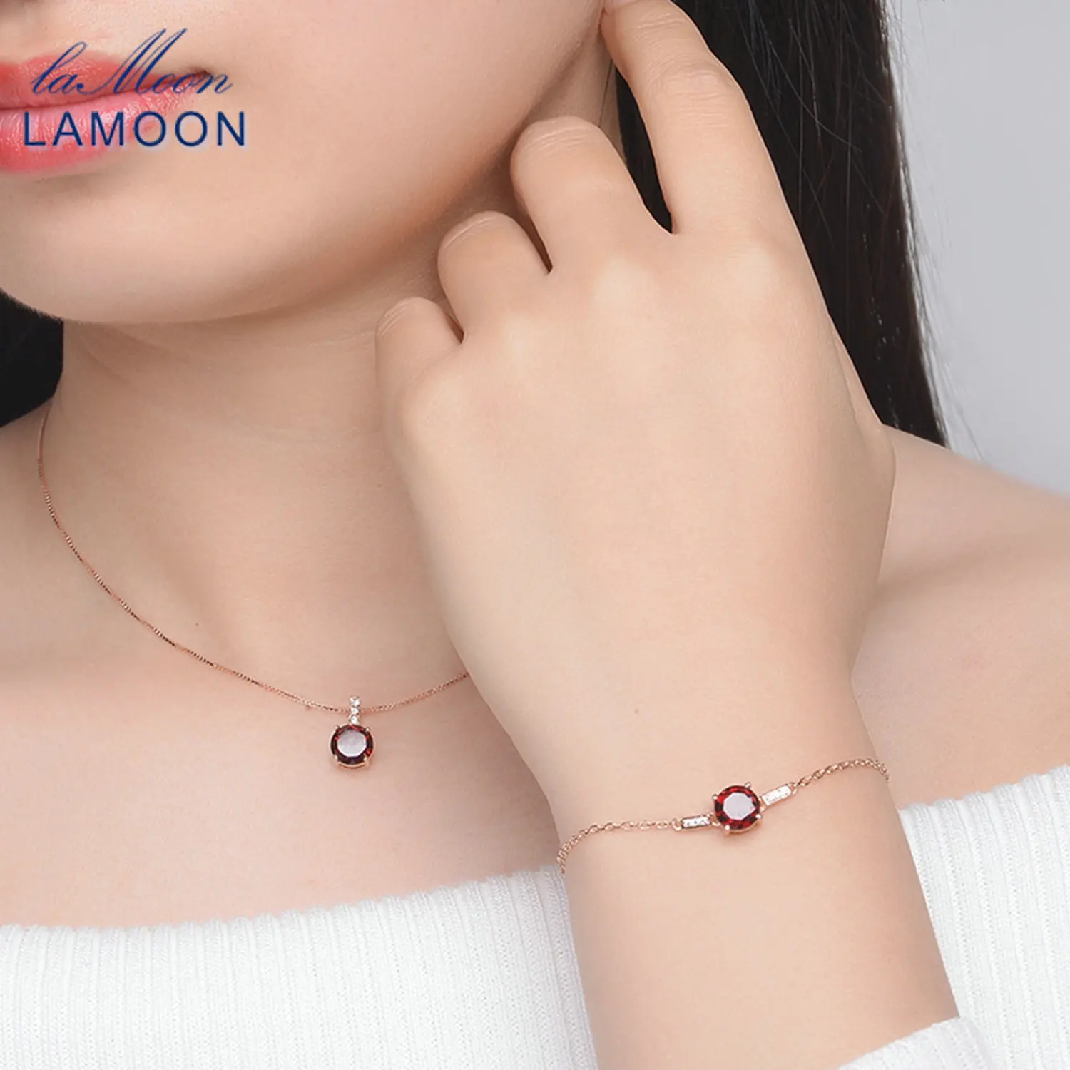 Модные ювелирные изделия LAMOON с натуральным красным гранатом 2 карата|jewelry sets|set
