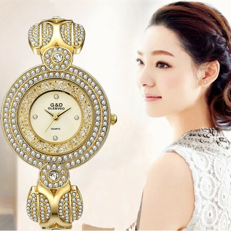 2019 New G&ampD Women's Watches Gold Luxury Brand Crystal Ladies Bracelet Fashion Women Quartz Wristwatch Relogio Feminino | Наручные