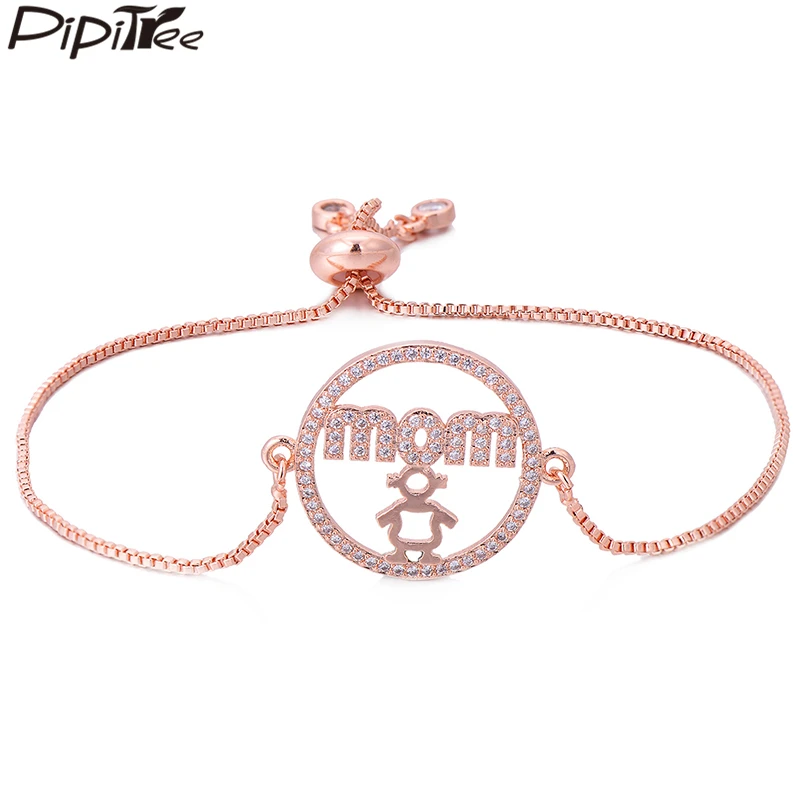 Pipitree подарок для мамы CZ Циркон круглый очаровательный Семейный Браслет Медь