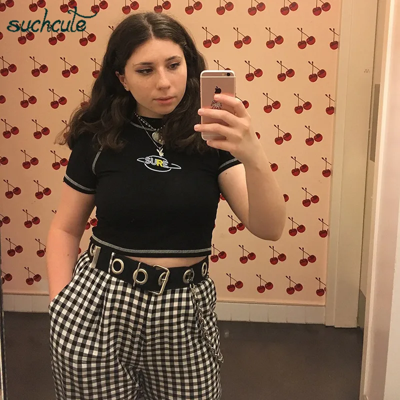 SUCHCUTE футболки с принтом для женщин одежда летняя Harajuku женская рубашка Готическая уличная одежда короткий рукав Ulzzang корейский стиль