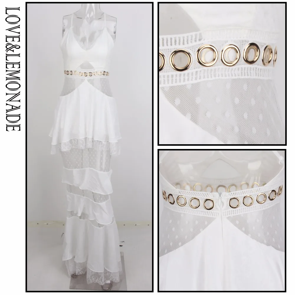 LOVE & LEMONADE белое многослойное платье с оборками шифон кружевное длинное летнее