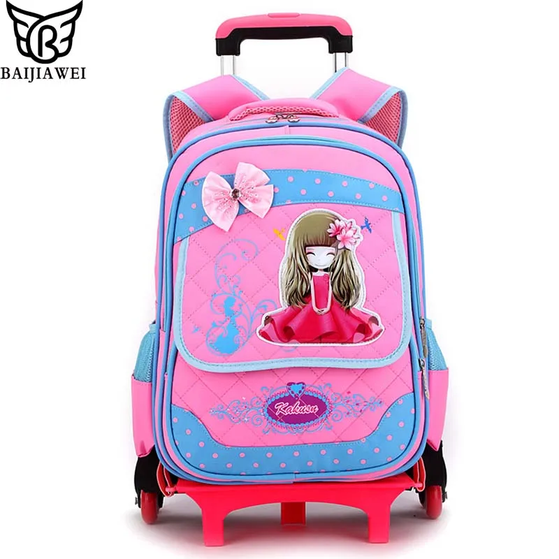 BAIJIAWEI Kid's 6 Wheels Trolley Backpack Removable Children Schoolbag 2-6 Grade Girls Printing Shoulder Bag Travel | Багаж и сумки - Фото №1