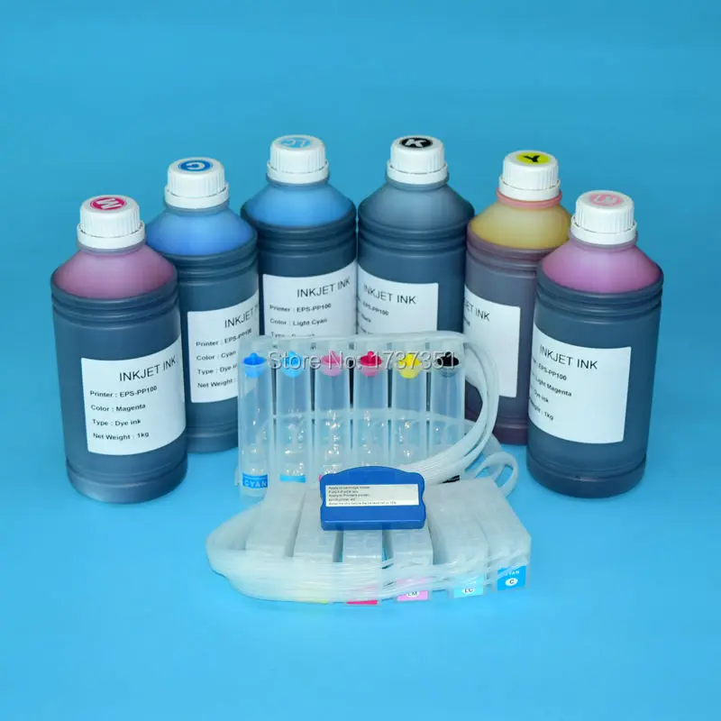 6 color PP-100 PP-50 Ciss System with Chip Resetter 6PC*1000ML Dye Ink for Epson PP100 PP50 Printer | Компьютеры и офис