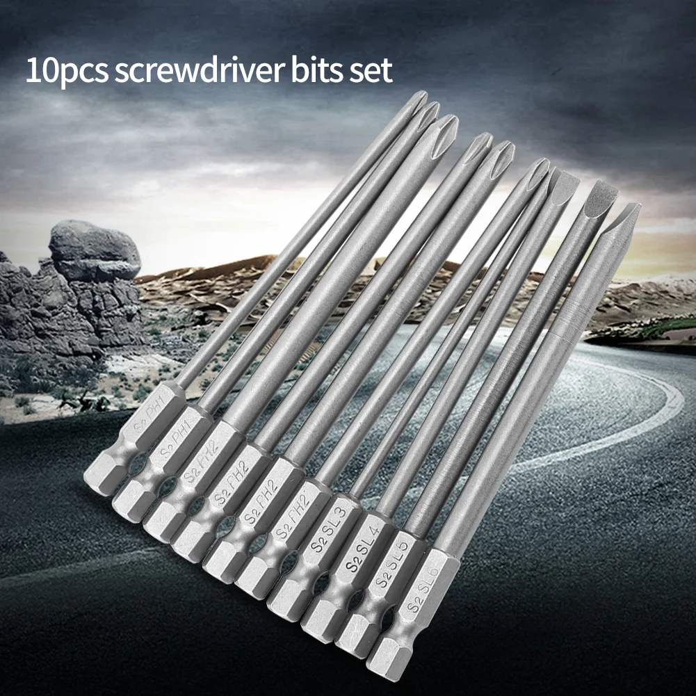 

ANENG 10pcs S2 Steel Cross Head PH1 PH2 Slot Screwdriver Bits Set 1/4inch Hex Shank 100mm