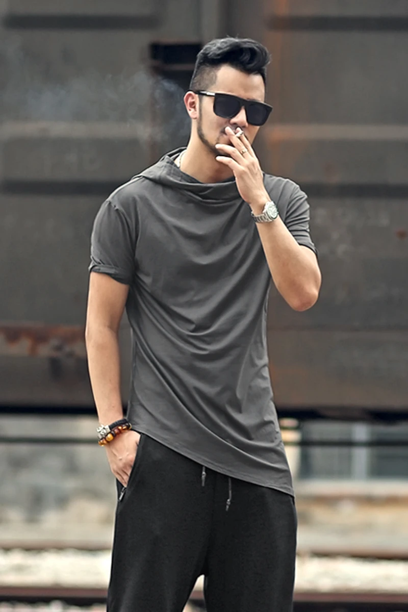 

2019 Brand New Clothing Mens Black Long t shirt Men Tops Hip hop tee T-shirt Men Hiphop Short Sleeve hat casual Tee shirts