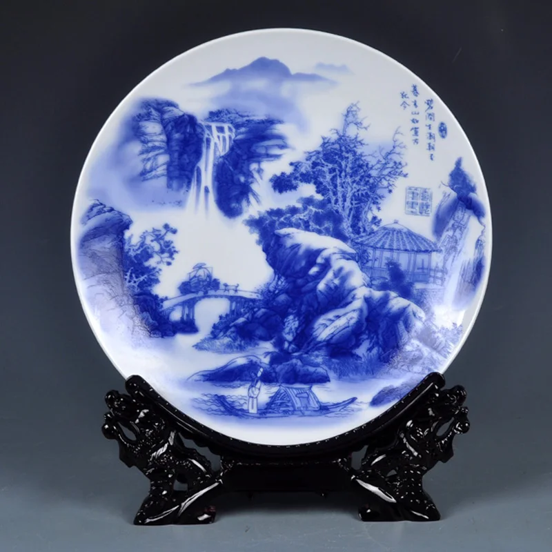 10 дюймовый керамический фарфор Jingdezhen ремесла сине белый декоративная тарелка