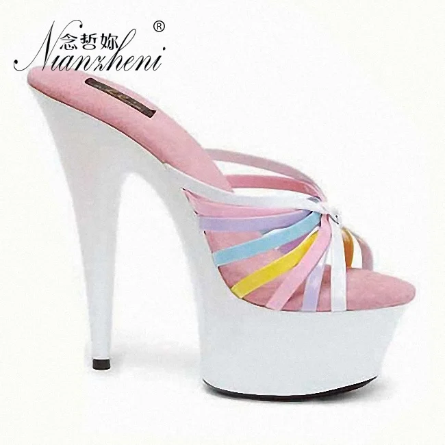 Новый Стиль Мода Большой Размеры летние тапочки 6 дюймов Цвет шпильки вечерние