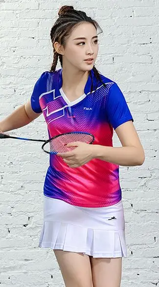 Women Rose Red Set Мужская футболка для бадминтона, теннисная Одежда для девочек, одежда для пинг-понга, спортивный костюм для настольного тенниса, спортивные комплекты для бадминтона из Джерси - Цвет: Women Rose Red Set