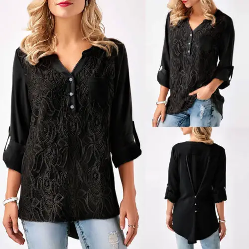 Женская Офисная рубашка с V образным вырезом Повседневная Блузка длинным рукавом