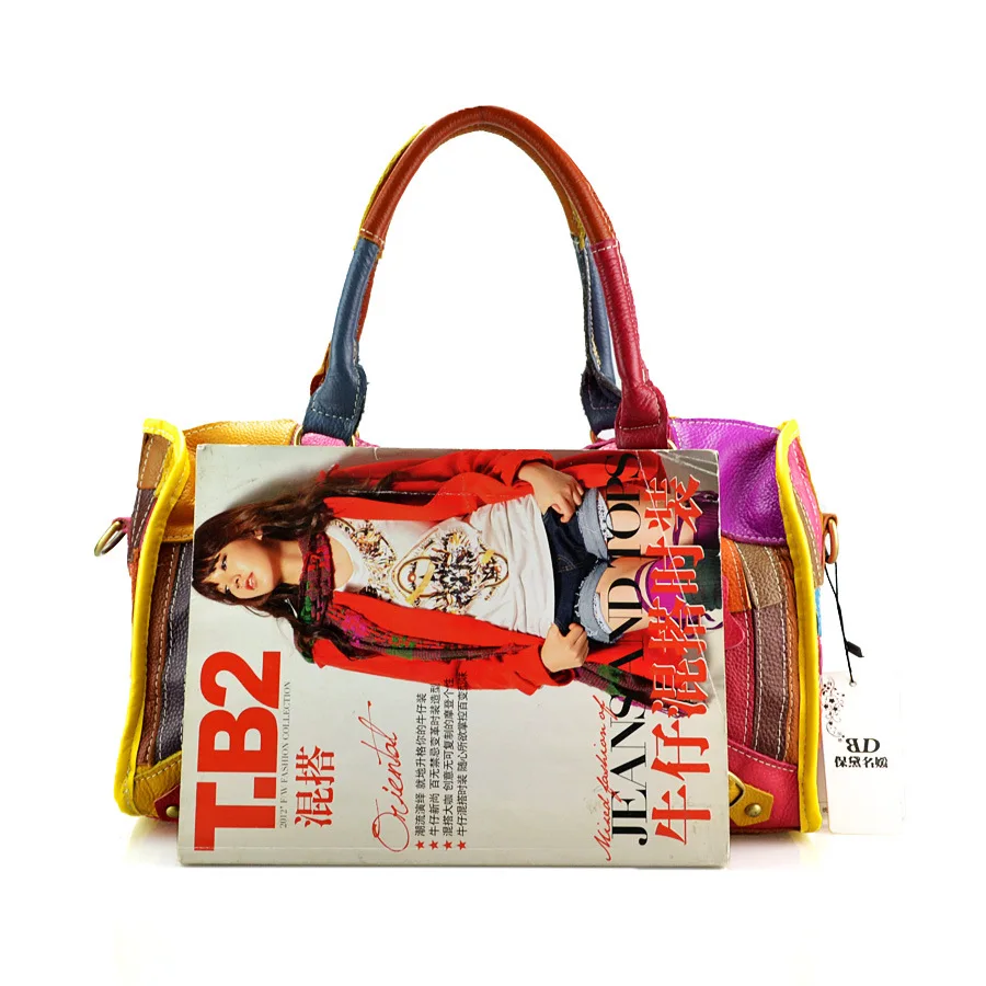 

Fashion Colorful Women Patchwork Totes Crossbody Shoulder Bag All-Matched Real Sheepskin Casual Leather Handbags
