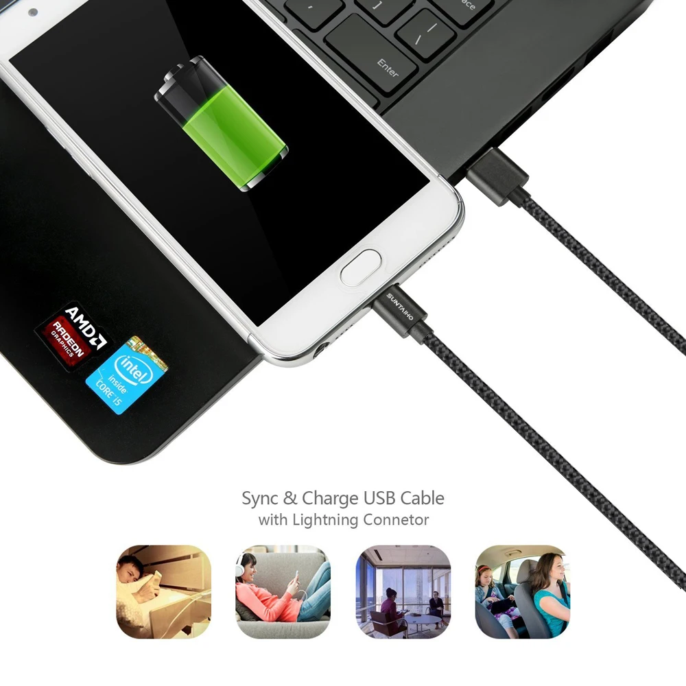 Suntaiho 5 шт нейлоновый металлический микро USB кабель быстрое зарядное устройство