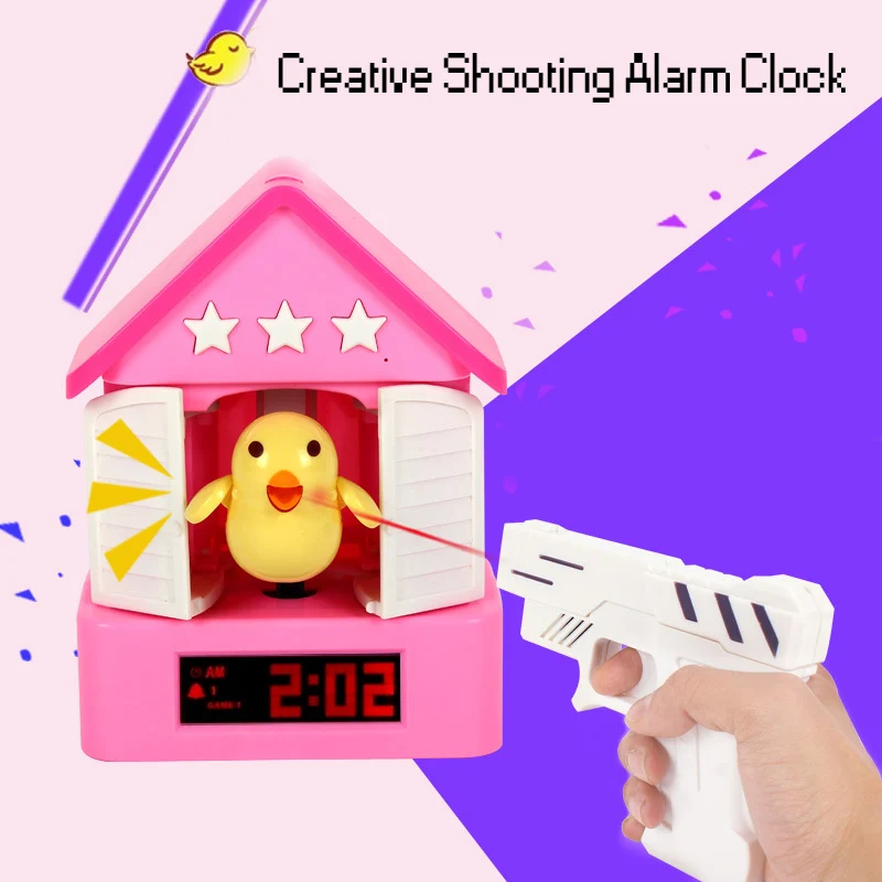 Cuckoo Gadget Target Laser shoot gun alarm clock electronic desk Talking digital table watch snooze nixie funny for kids|gun clock|alarm clocknixie |