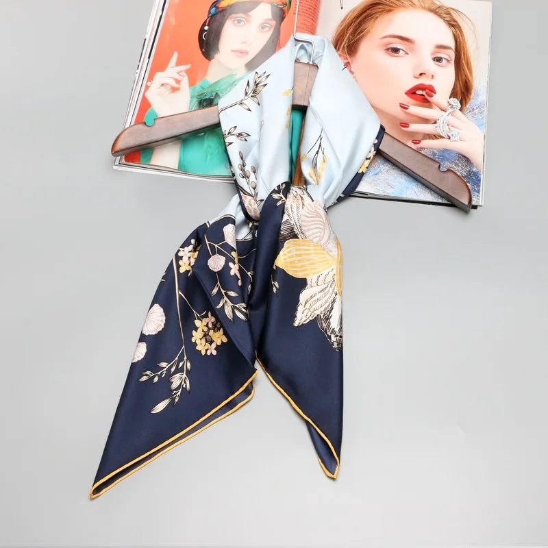 Женский шёлковый шарф платок с цветочным принтом 90x90|square silk scarves|silk twill scarfsilk scarf |