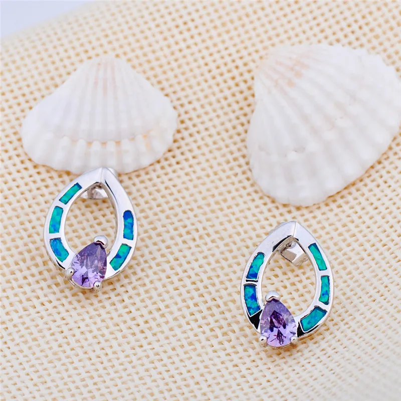 Boho женские Девушки Фиолетовый Розовый циркон серьги серебро 925 белого и синего цвета огненный опал серьги свадебные серьги стержня для Для женщин