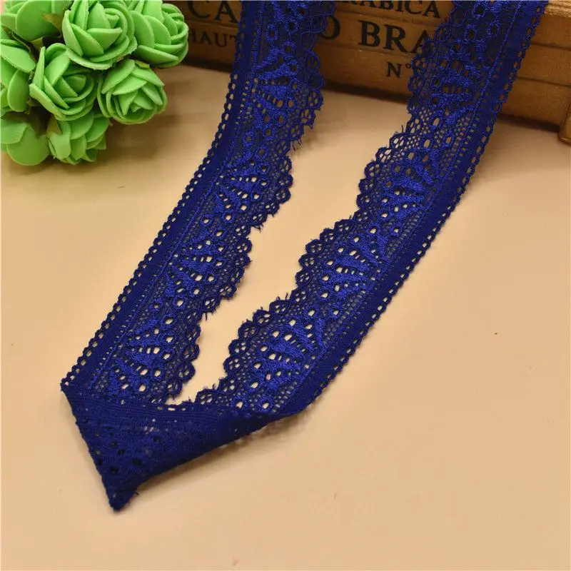 Navy blue 30mm width Красивая 5 ярдовая эластичная кружевная лента французская африканская кружевная отделка для шитья белая кружевная отделка африканская кружевная ткань - Цвет: Navy blue 30mm width