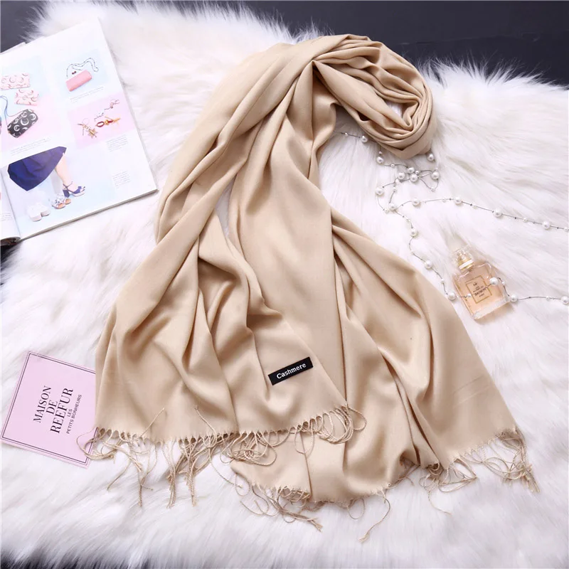 Khaki03 LaMaxPa Модный зимний теплый однотонный шарф для женщин/леди, утолщенные шерстяные пашмины шали, длинные кашемировые женские кашне, накидки - Цвет: Khaki03