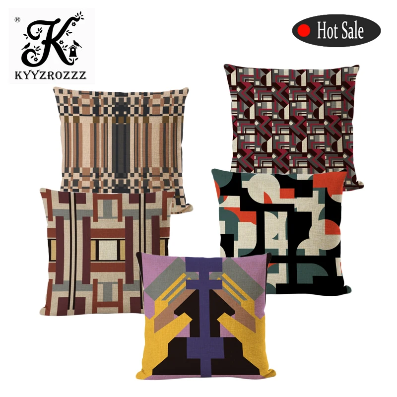 

Geometric Cushion Covers Cotton Linen Square Abstract Pattern Striped Mesh Art Sofa Seat Soft Pillowcase Funda Cojin