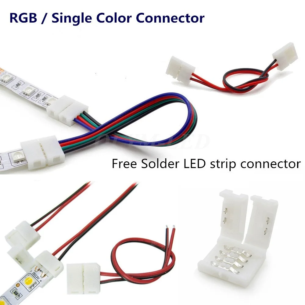 10X Светодиодная лента разъем 8 мм 10 2 Pin 4 3528 2835 5050 провод RGB Одноцветный бесsolderless LED