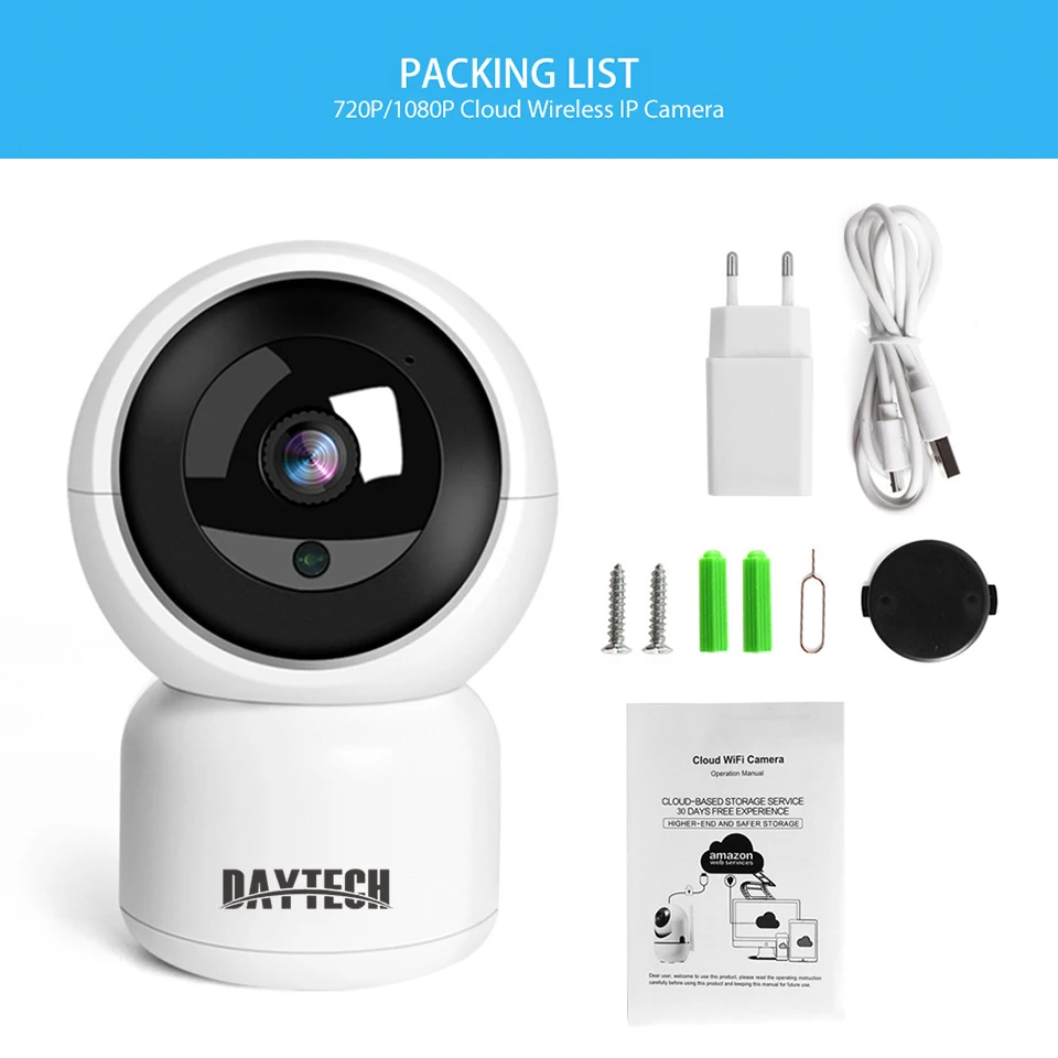 DAYTECH 2-мегапиксельная WiFi ip-камера записывающая Сеть CCTV автоматическое отслеживание облачная домашняя камера безопасности двухсторонняя аудио