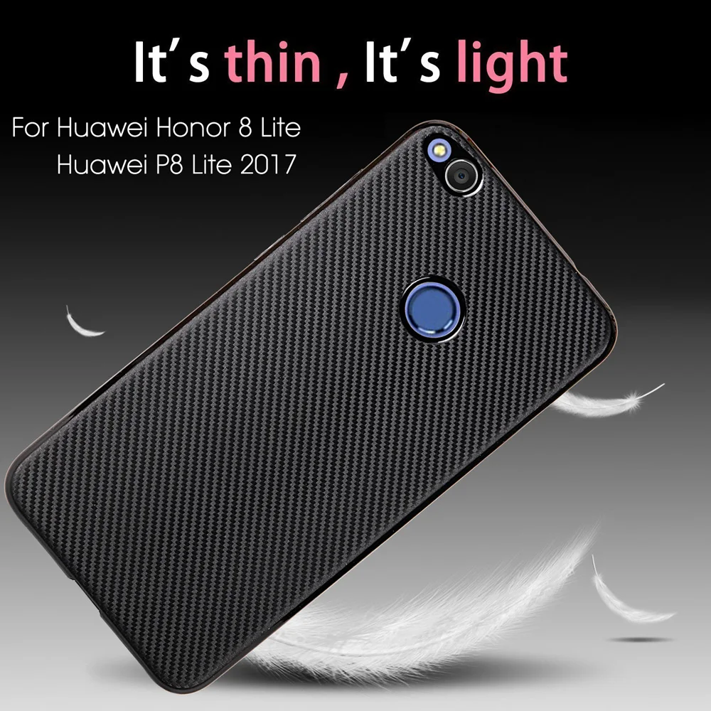 Для Huawei Honor 8 Lite/для P8 Lite 2017/Дело Slim тонкой углерода Волокно амортизирующие мягкой