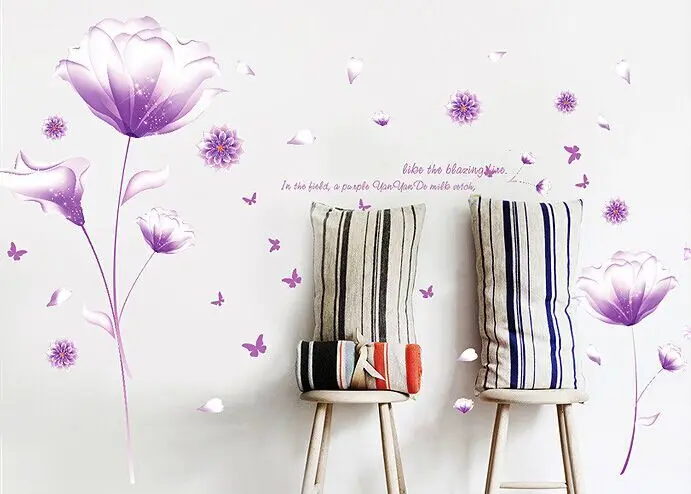 Романтическая фантазия фиолетовый цветок DIY настенные наклейки гостиная
