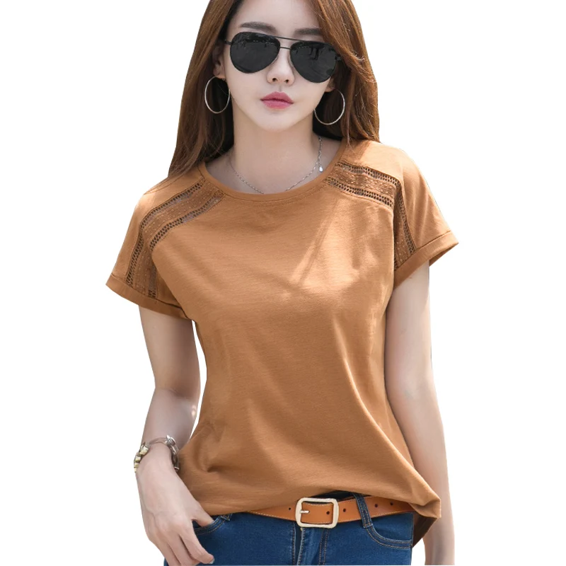 

Shintimes Camisetas Mujer Verano 2019 Hollow Out T Shirts Women Cotton Short Sleeve T-Shirt Female Tops White Tee Shirt Femme