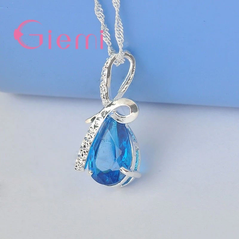 Ожерелье из серебра 925 пробы с голубыми каплями воды|crystal stone necklace|stone necklacedrop necklace |