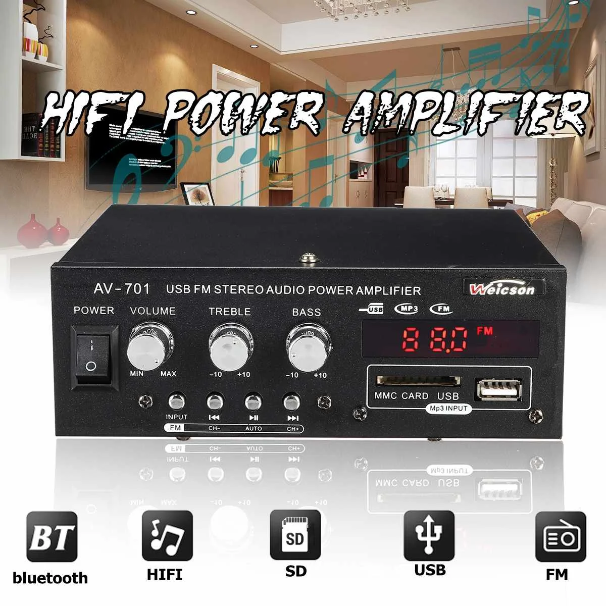 750 Вт автомобильный bluetooth стерео аудио усилитель HIFI усилитель USB SD FM MP3 Palyer 12 В/220 В