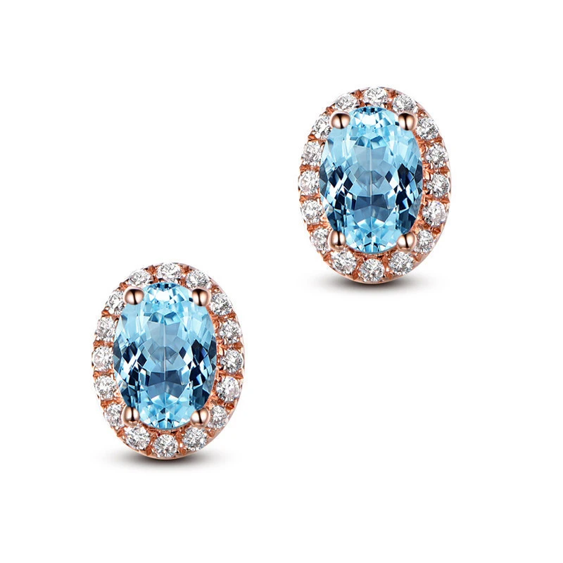 QYI одноцветное 925 пробы серебряные серьги 2,5 ct овальным вырезом Ювелирные изделия с драгоценными камнями для женщины Природный Голубой топаз Halo Серьги