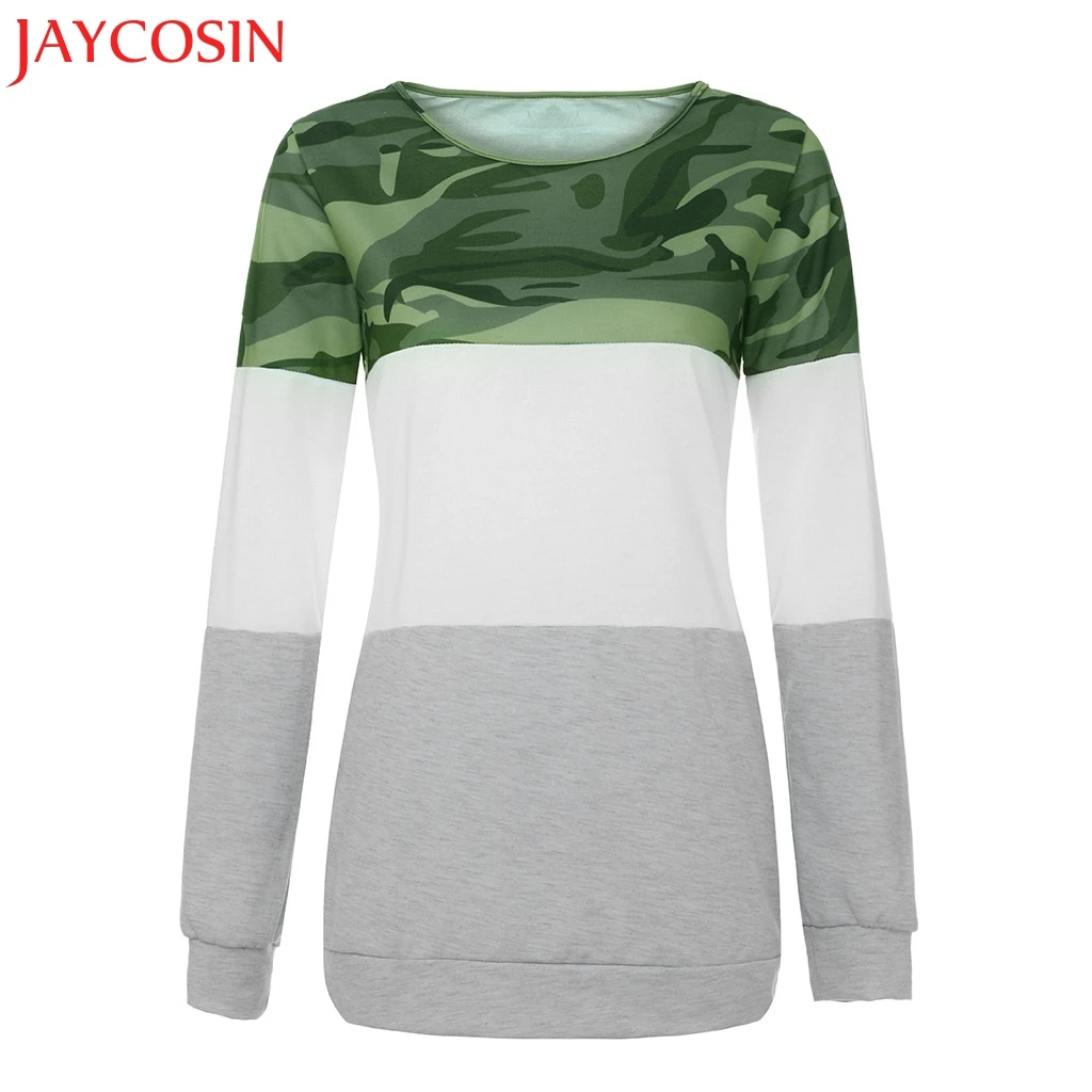 JAYCOSIN Newly Women Casual Camouflage Splicing T Shirt Ladies Daliy Loose Long Sleeve Top All Season Drop Dec.12 | Женская одежда